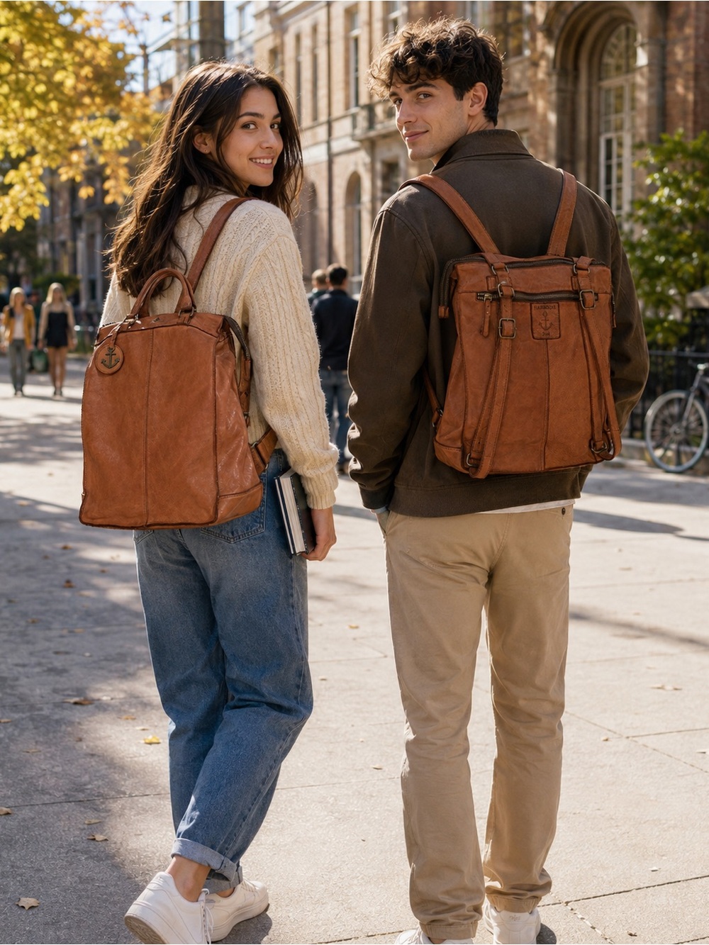 Harbour 2nd Genuine Leather Convertible Tote Backpack Shoulder Bag Cognac Brown